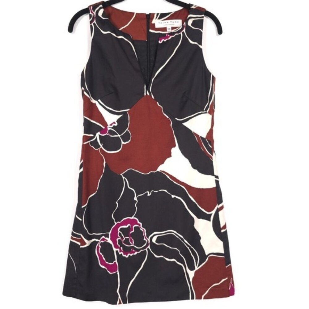 TRINA TURK Women’s SILK Blend Brown Black Floral Sleeveless Mini Dress Size 2